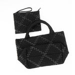 The Charli | Large Woven Neoprene Tote with Wristlet | Onyx with Glittered Stripe