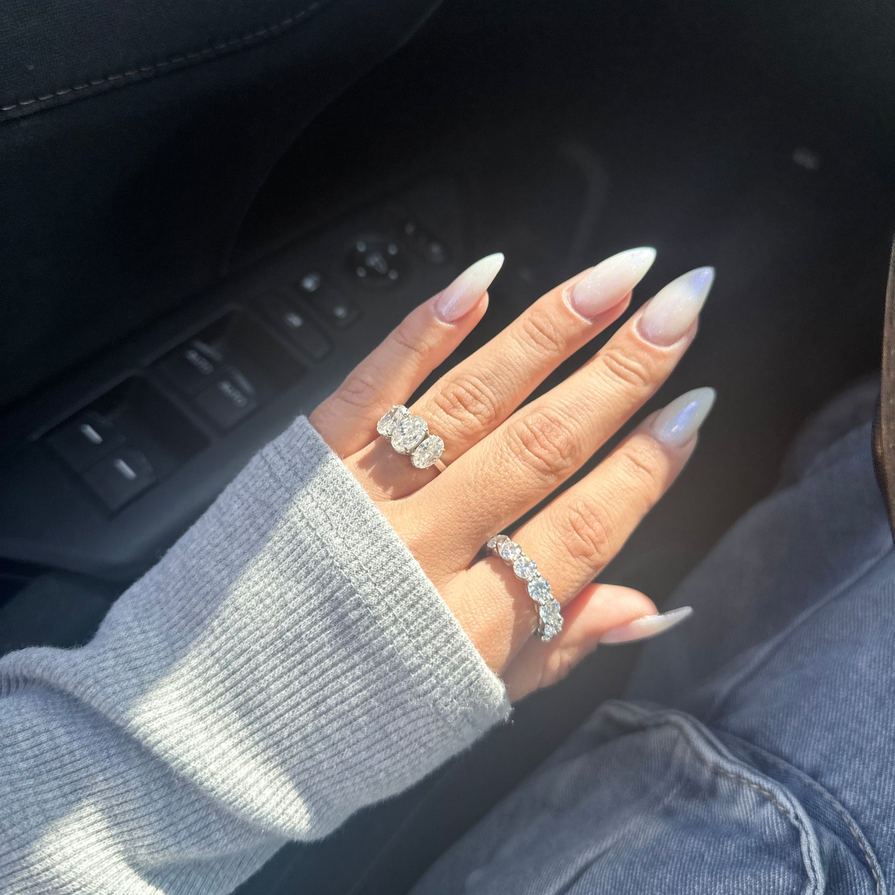 4.0ctw Three Stone Oval Cut Moissanite Engagement Ring Ring Deluxe Fine Jewelry