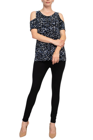 Leota Scoop Neck Cutout Shoulder Short Sleeve Multi Print Jersey Top - By Baano