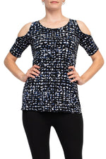 Leota Scoop Neck Cutout Shoulder Short Sleeve Multi Print Jersey Top - Glamourous Grace