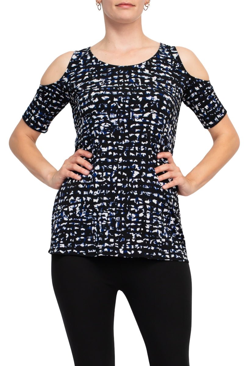 Leota Scoop Neck Cutout Shoulder Short Sleeve Multi Print Jersey Top - Glamourous Grace