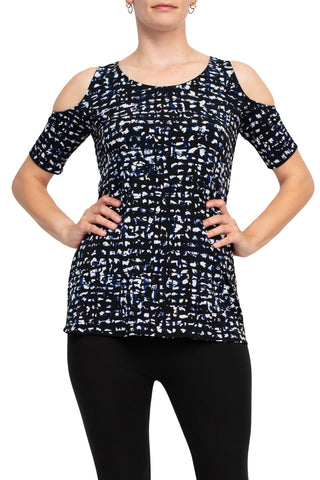 Leota Scoop Neck Cutout Shoulder Short Sleeve Multi Print Jersey Top - By Baano