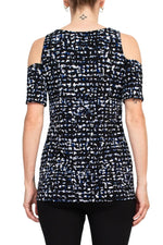 Leota Scoop Neck Cutout Shoulder Short Sleeve Multi Print Jersey Top - Glamourous Grace