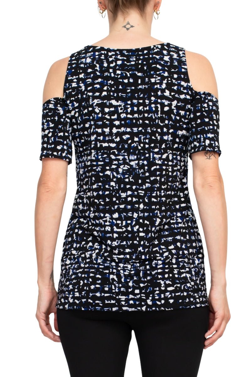 Leota Scoop Neck Cutout Shoulder Short Sleeve Multi Print Jersey Top - Glamourous Grace