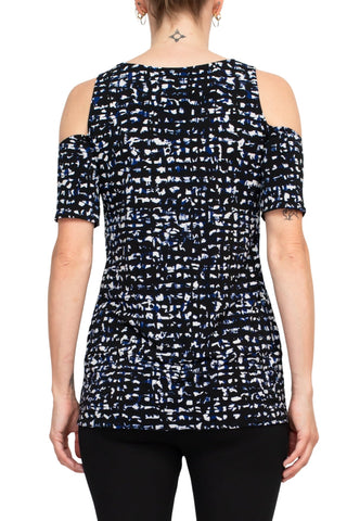 Leota Scoop Neck Cutout Shoulder Short Sleeve Multi Print Jersey Top - By Baano