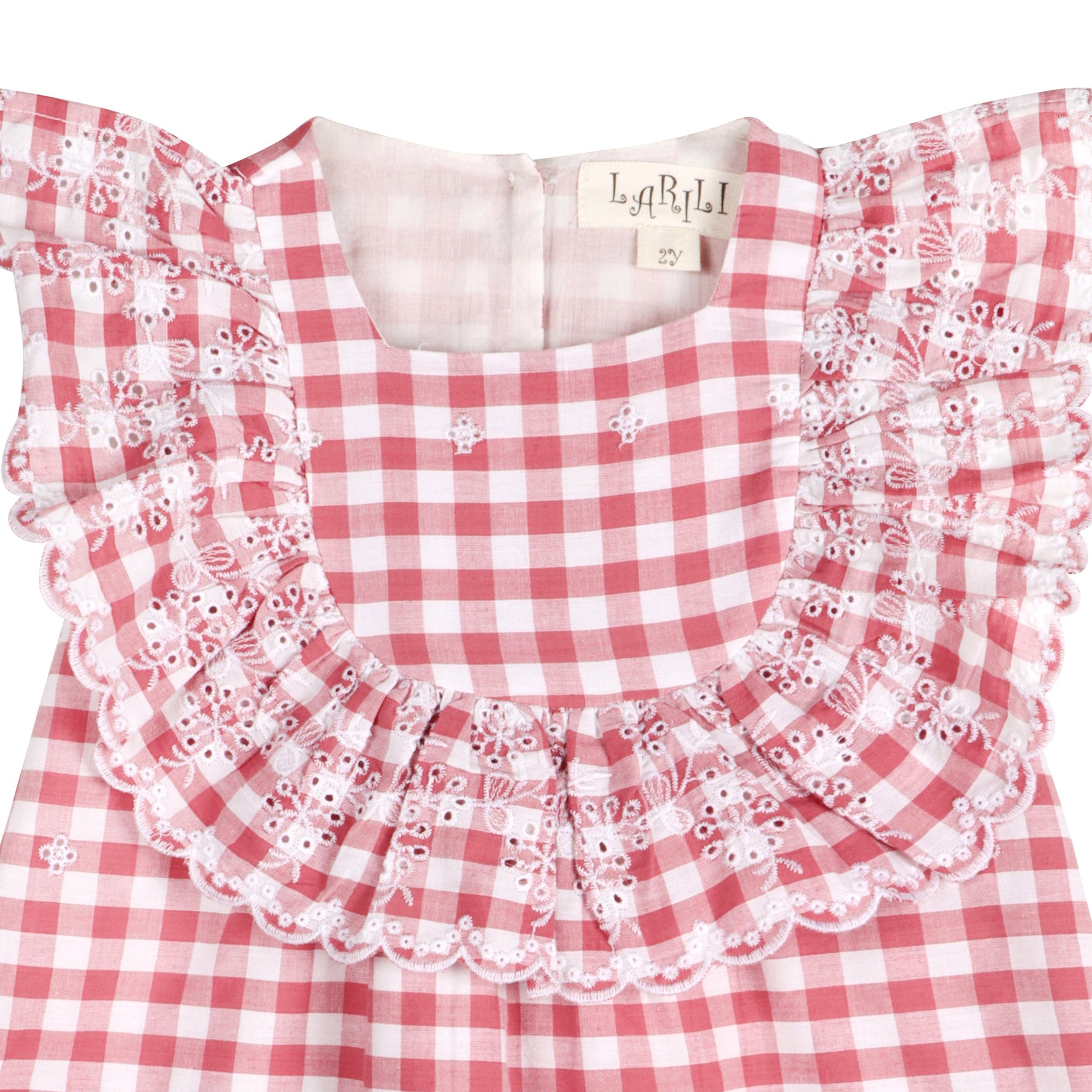 Pink Gingham Schiffli Embroidery Mia Dress - By Baano