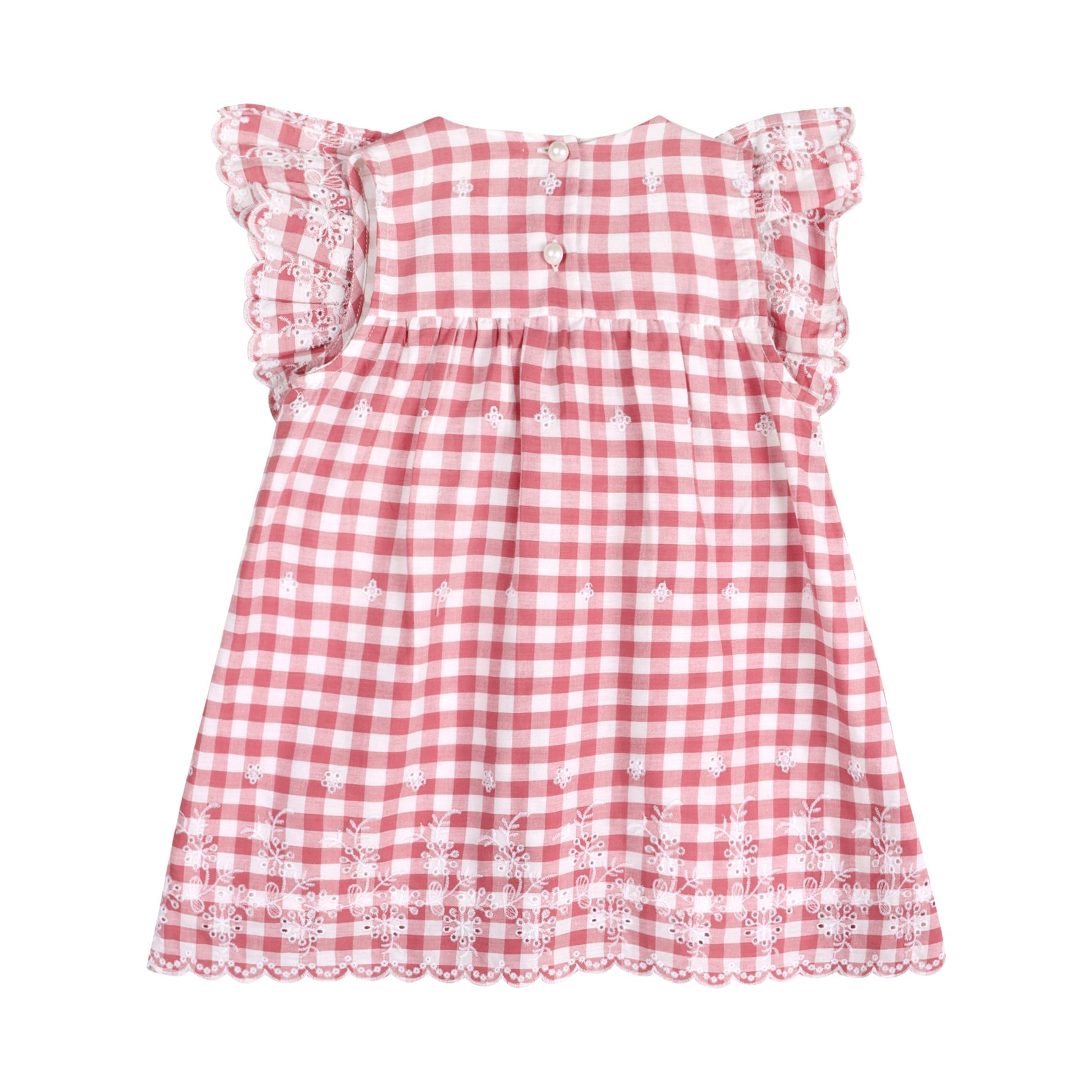 Pink Gingham Schiffli Embroidery Mia Dress - By Baano