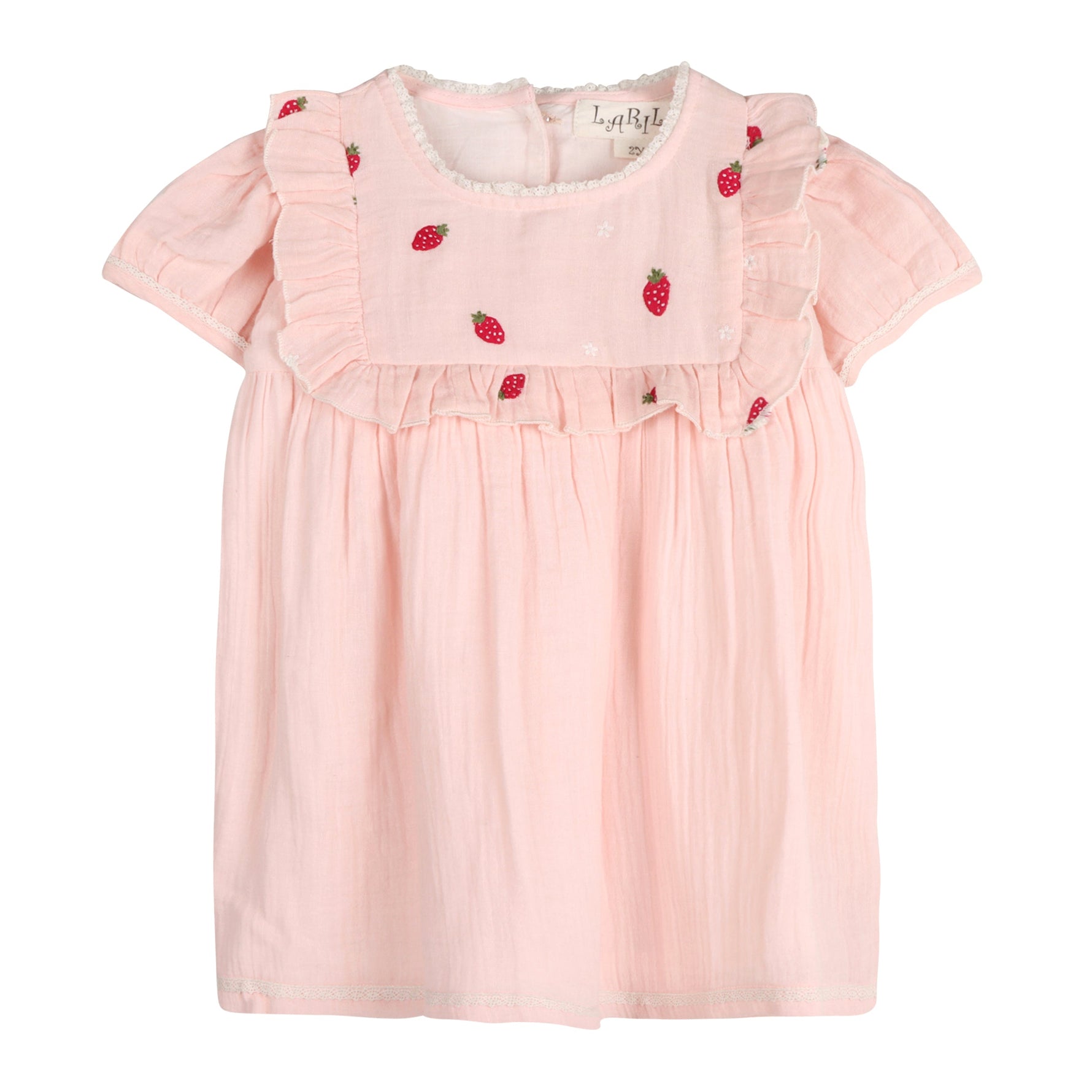 Strawberry Embroidered Dress in Pale Pink - By Baano