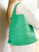 The Willow | Large Woven Vegan Leather Tote - Green.