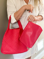 The Willow | Large Woven Vegan Leather Tote - Pink