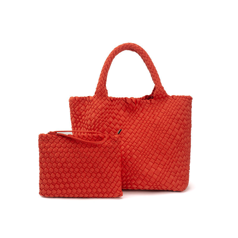 The Charli | Large Woven Neoprene Tote with Wristlet | Scarlet