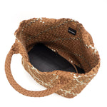 The Charli | Large Woven Neoprene Tote with Wristlet | Almond with Gold Stripe