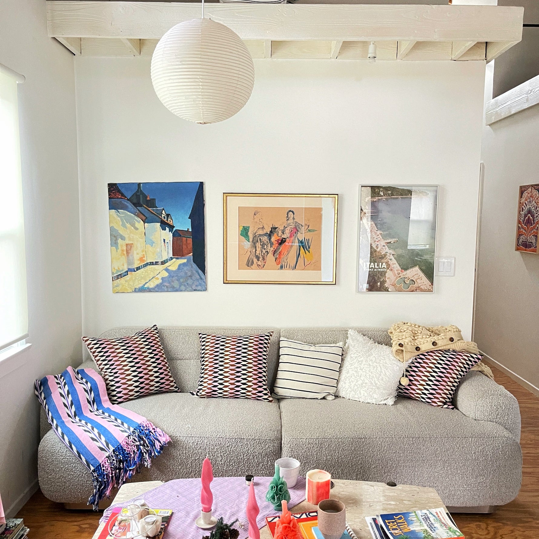 Palm Ikat Blanket in Blue & Pink