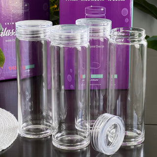 Skinny Series Glass Bottles Set w/ Crystal Clear Lids, 16 oz
