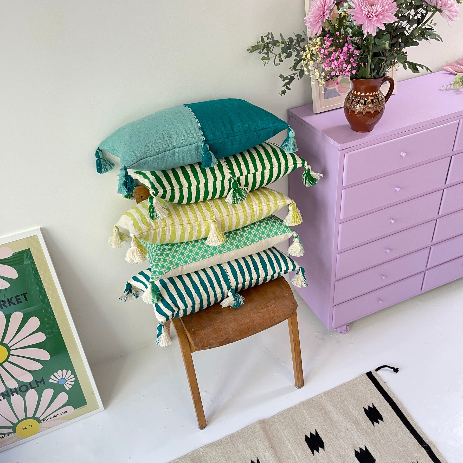 Antigua Pillow - Lemon Lime + Ivory Stripe