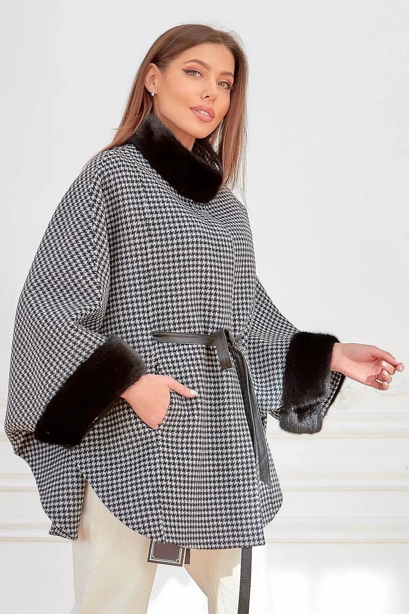 Genuine Scandinavian Mink Fur Virgin Wool Poncho - By Baano