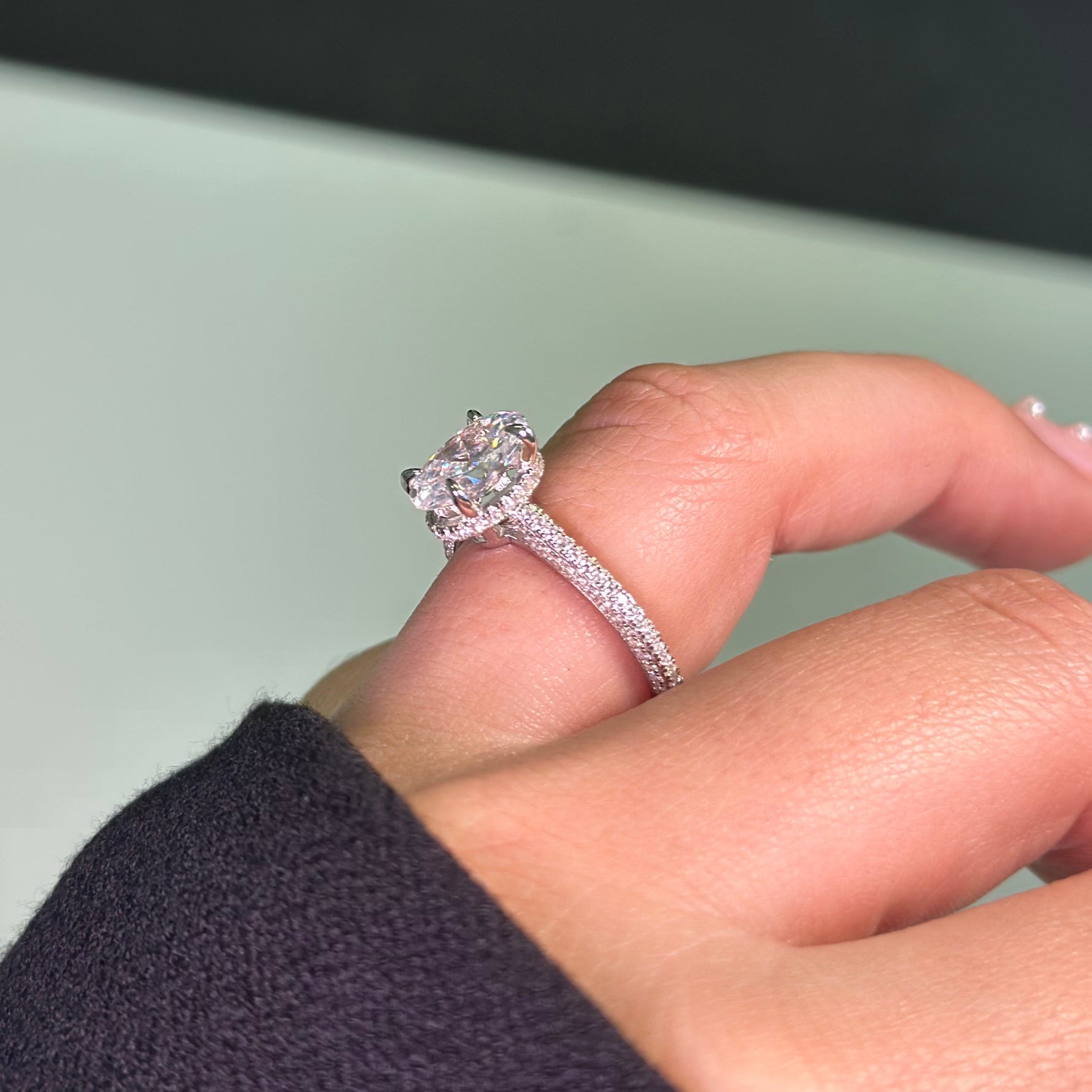 2.5ct Oval Cut Three Row Pavè Moissanite Engagement Ring Ring Deluxe Fine Jewelry