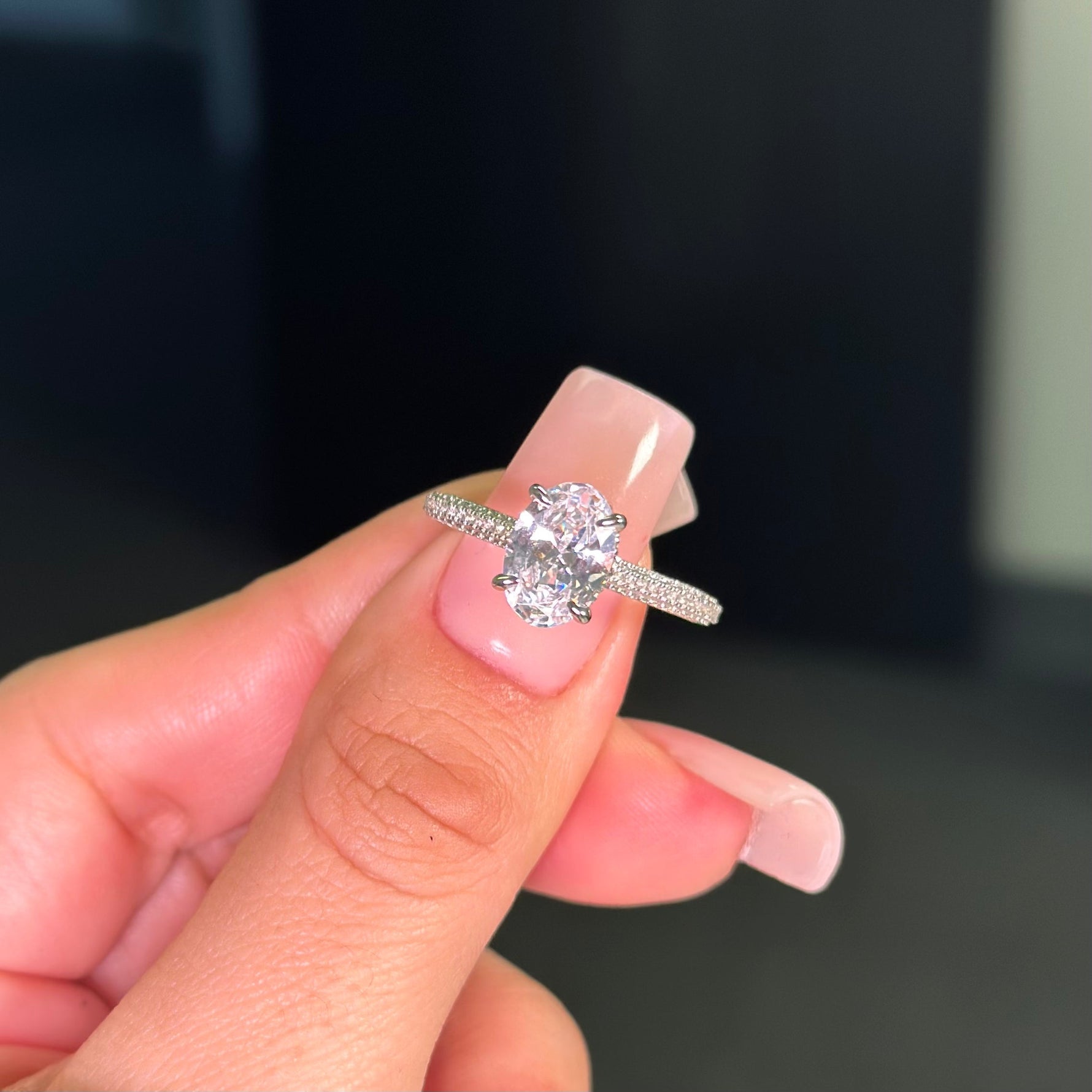 2.5ct Oval Cut Three Row Pavè Moissanite Engagement Ring Ring Deluxe Fine Jewelry