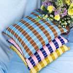 Santiago Grid Pillow - Blue and Umber