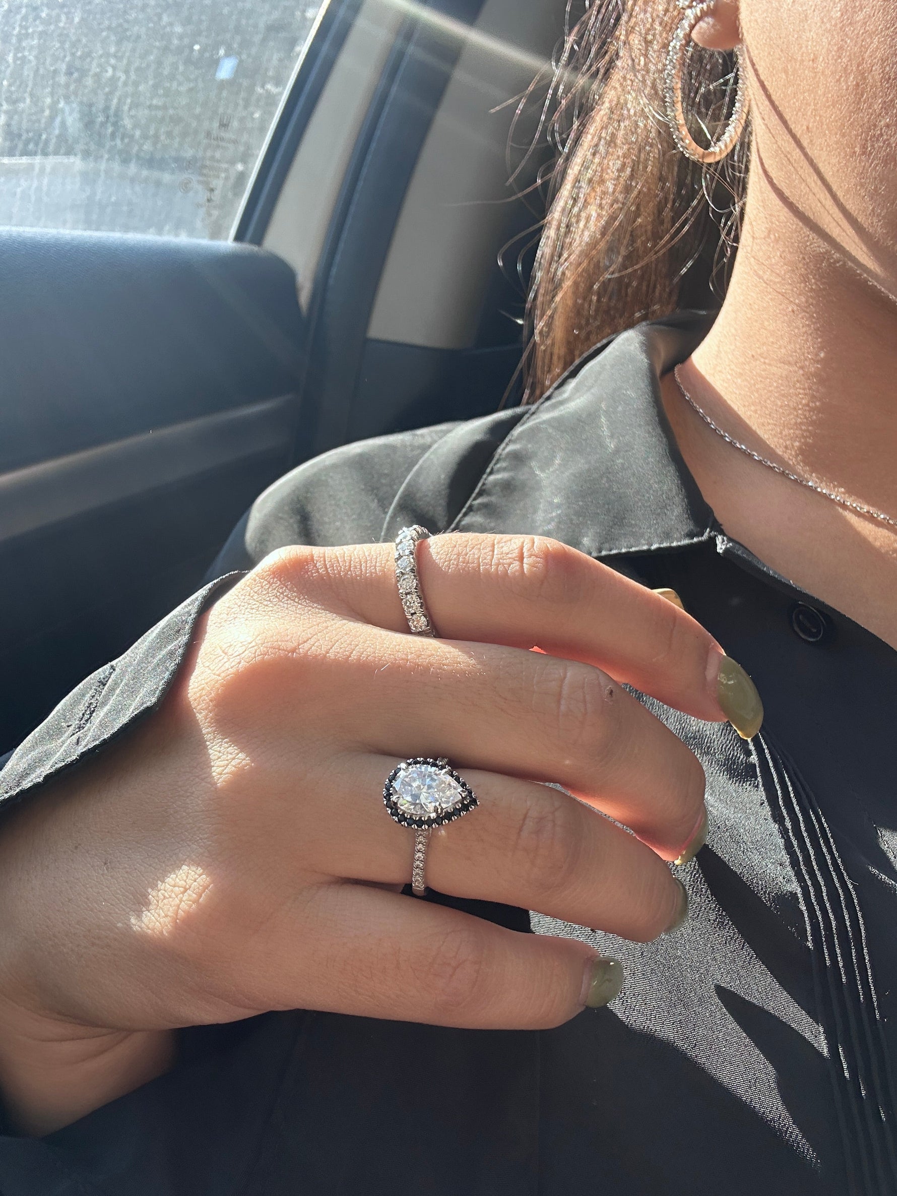 2.0ct Pear Cut Moissanite Black Halo Engagement Ring Ring Deluxe Fine Jewelry