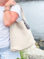 The Willow | Large Woven Vegan Leather Tote - Ivory
