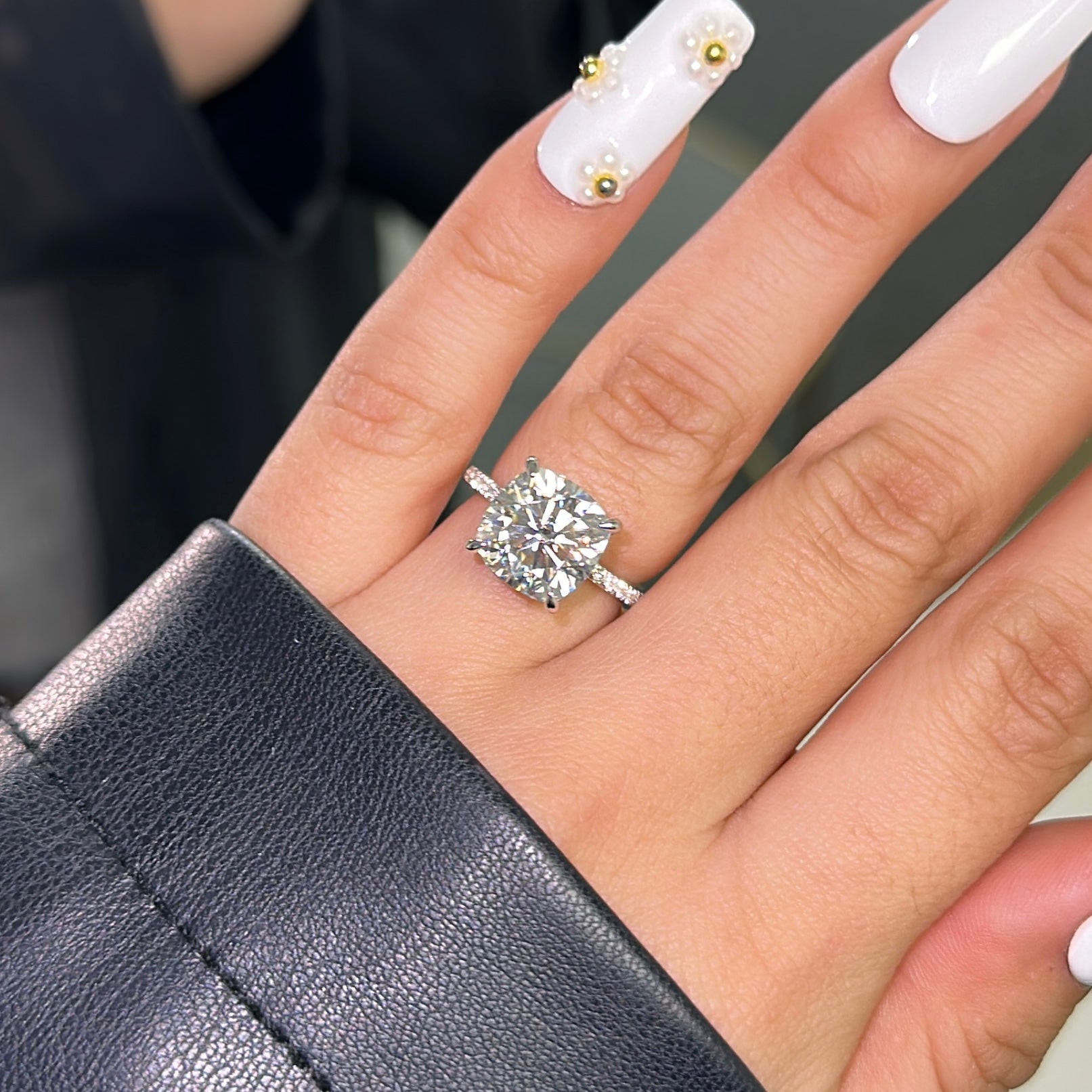 4.0ct Cushion Cut Moissanite Diamond Double Hidden Halo Engagement Ring Ring Deluxe Fine Jewelry