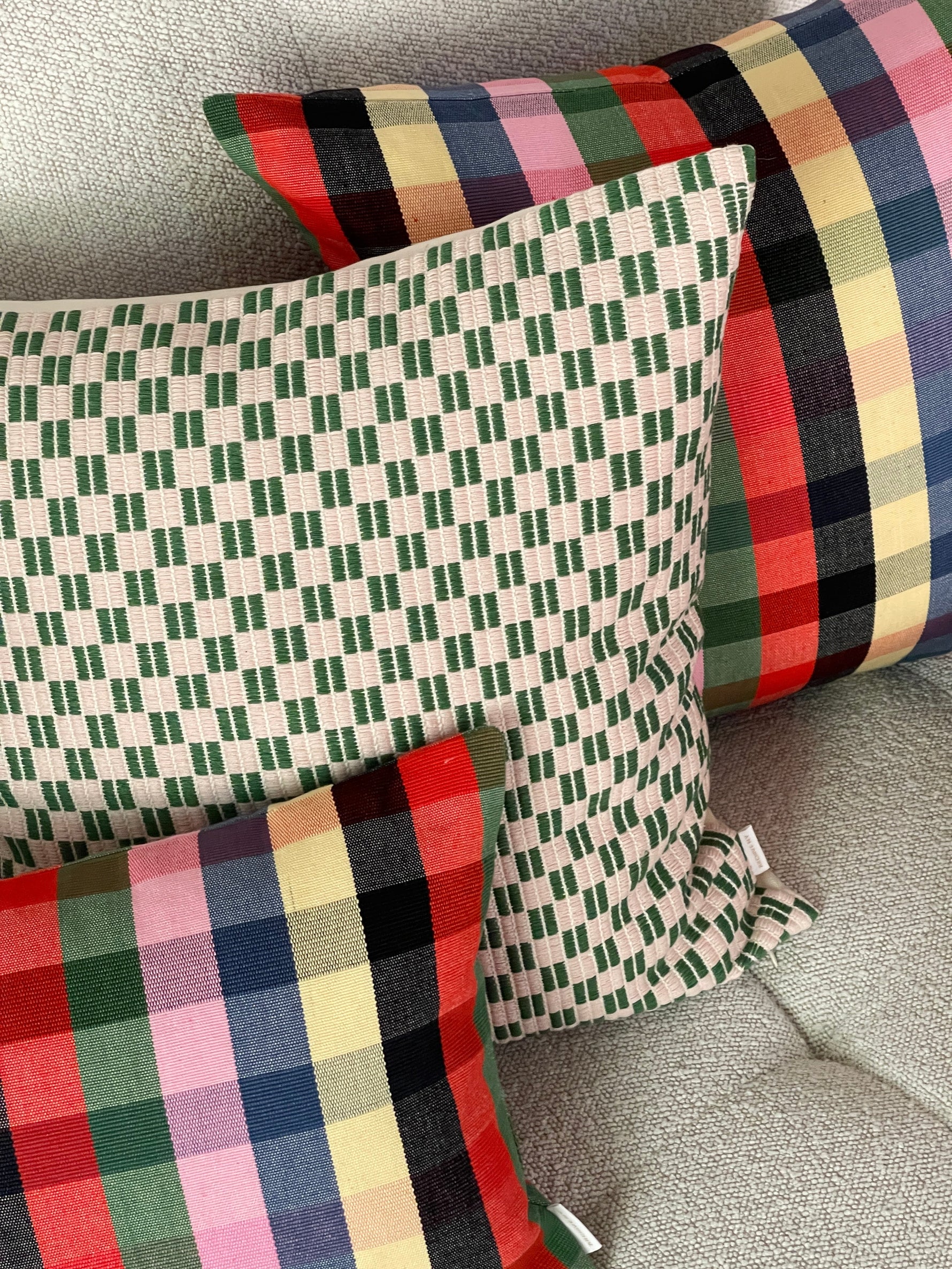 Checkered Brocade Pillow - Green & Cream