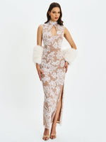 Tavia White Beaded Teardrop Neckline Maxi Dress Miss Circle