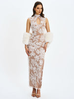 Tavia White Beaded Teardrop Neckline Maxi Dress Miss Circle