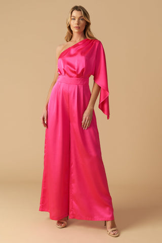 DOWN MEMORY LANE WOVEN SATIN JUMPSUIT - By Baano
