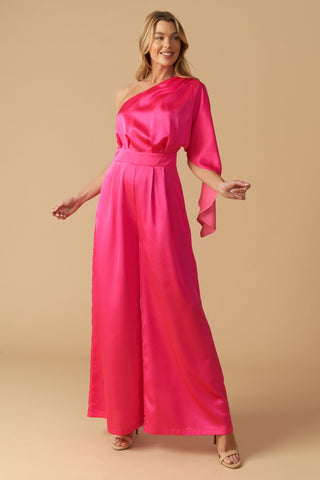 DOWN MEMORY LANE WOVEN SATIN JUMPSUIT - By Baano