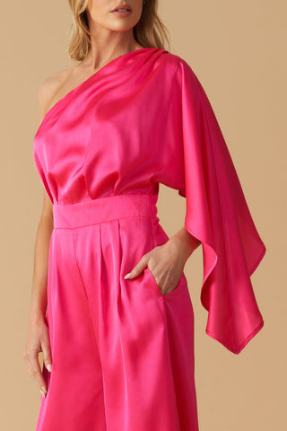 DOWN MEMORY LANE WOVEN SATIN JUMPSUIT - By Baano