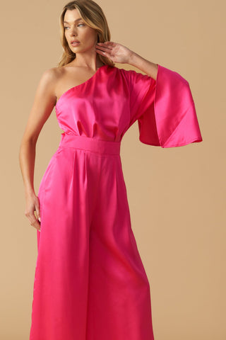 DOWN MEMORY LANE WOVEN SATIN JUMPSUIT - By Baano