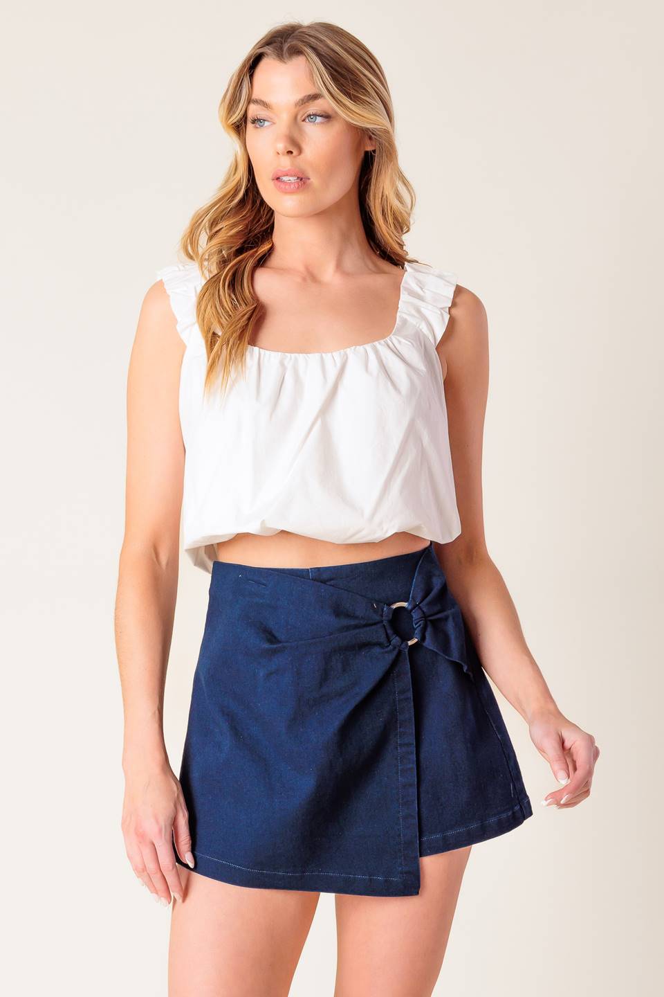 TAKING TIME OFF DENIM WOVEN SKORT - By Baano