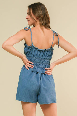 THRIVING ALL NIGHT DENIM ROMPER - By Baano