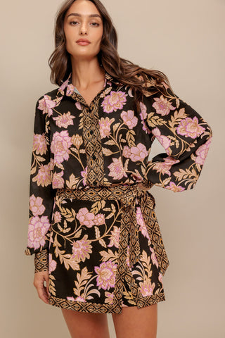 MIDNIGHT BLOOM WOVEN SKORT - By Baano