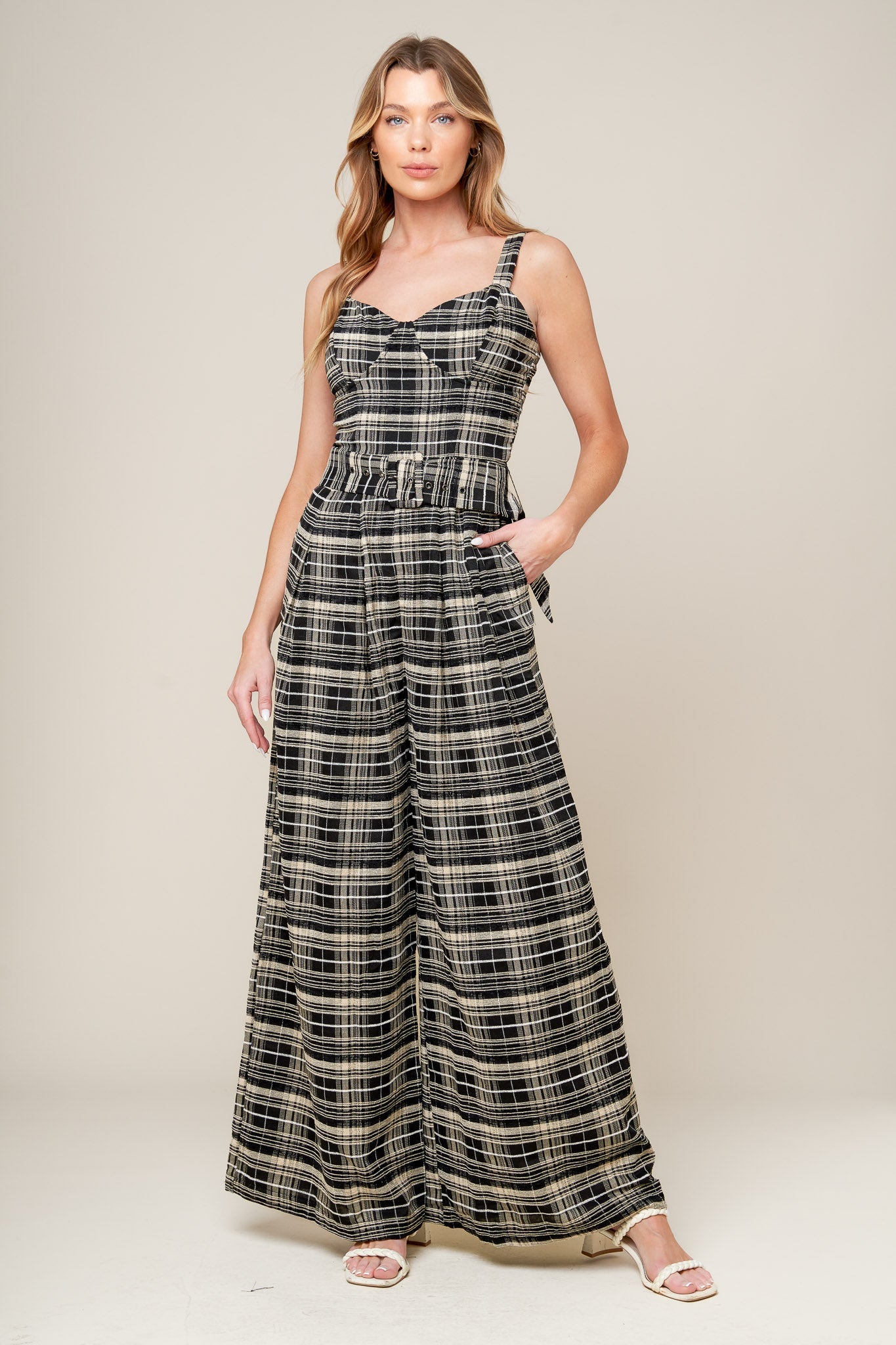 SAND DUNE WOVEN PLAID JUMPSUIT - By Baano