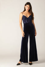 GLEAMING GLAM WOVEN LACE VELVET JUMPSUIT - By Baano