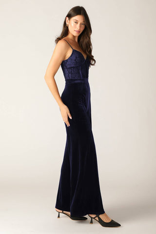 GLEAMING GLAM WOVEN LACE VELVET JUMPSUIT - By Baano