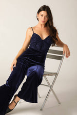 GLEAMING GLAM WOVEN LACE VELVET JUMPSUIT - By Baano