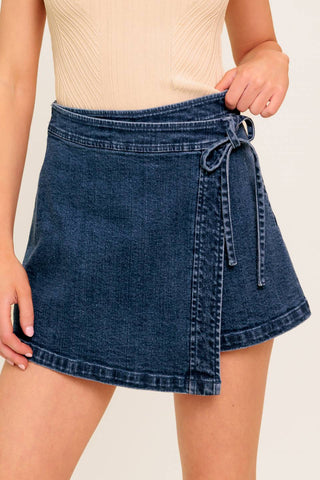 SUGAR SKY MEDIUM DENIM SKORT - By Baano
