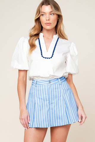 VALERIA POWDER BLUE WOVEN SKORT - By Baano