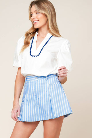 VALERIA POWDER BLUE WOVEN SKORT - By Baano