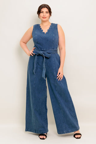 WHERE THE NIGHT MEDIUM INDIGO DENIM JUMPSUIT - By Baano