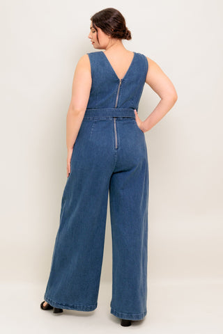 WHERE THE NIGHT MEDIUM INDIGO DENIM JUMPSUIT - By Baano