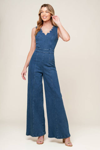 WHERE THE NIGHT MEDIUM INDIGO DENIM JUMPSUIT - By Baano