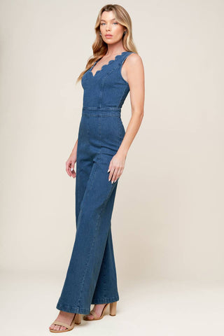 WHERE THE NIGHT MEDIUM INDIGO DENIM JUMPSUIT - By Baano