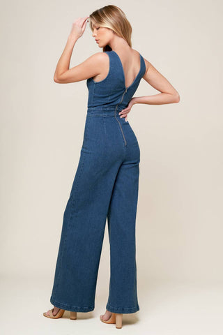 WHERE THE NIGHT MEDIUM INDIGO DENIM JUMPSUIT - By Baano