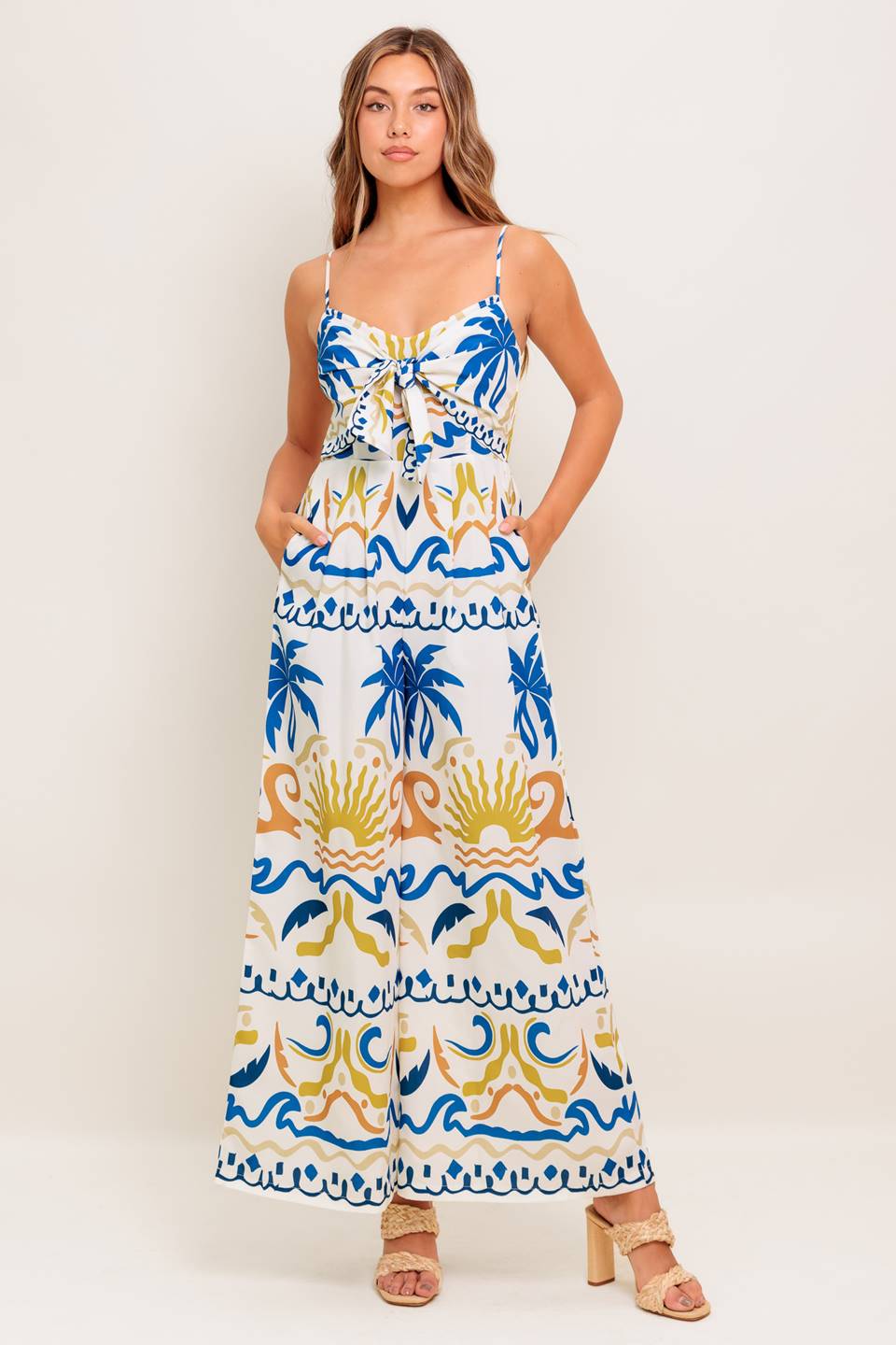 VACAY GLOW IVORY BLUE WOVEN JUMPSUIT - By Baano