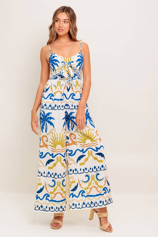 VACAY GLOW IVORY BLUE WOVEN JUMPSUIT - By Baano